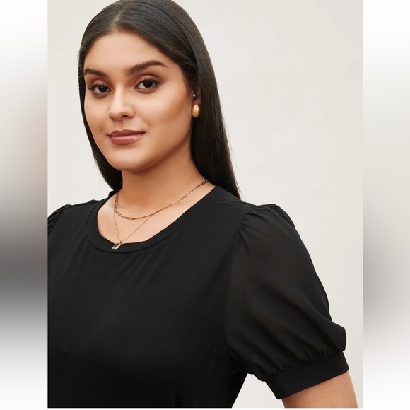 BloomChic Plus Size 3XL Solid Chiffon Patchwork Puff Sleeve T-shirt us22-24 - Picture 3 of 7